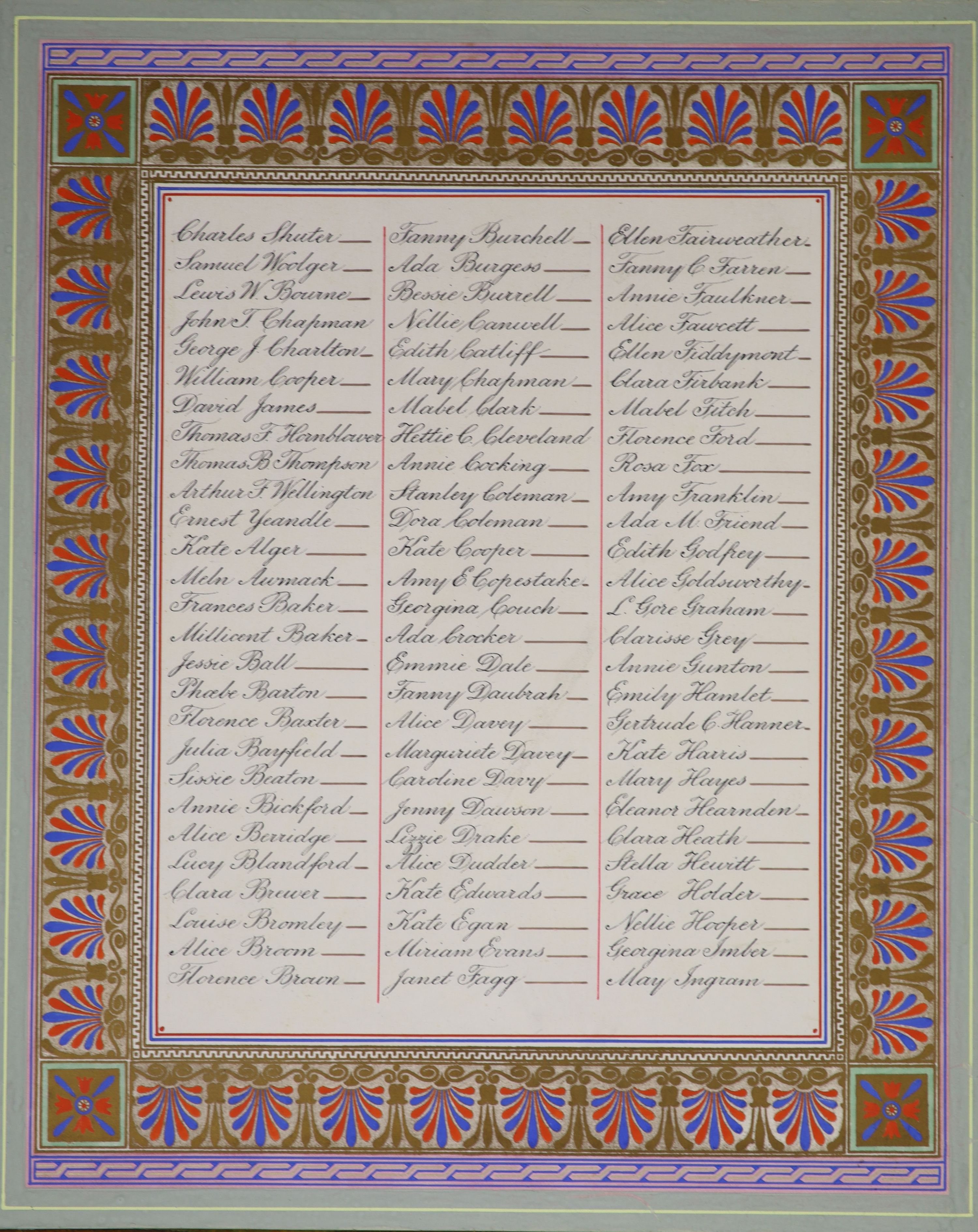 A fine Victorian illuminated calligraphic presentation ledger, 38 x 33cm